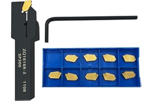 Zouzmin Grooving Slotting Tool Cut Off Lathe Turning Tool Holder 5/8 Shank ZQ1616R-3 with 10 pcs SP200 SP300 Carbide Turning Inserts Grooving Parting Blade (5/8 Shank Tool Holder with SP300 Inserts)