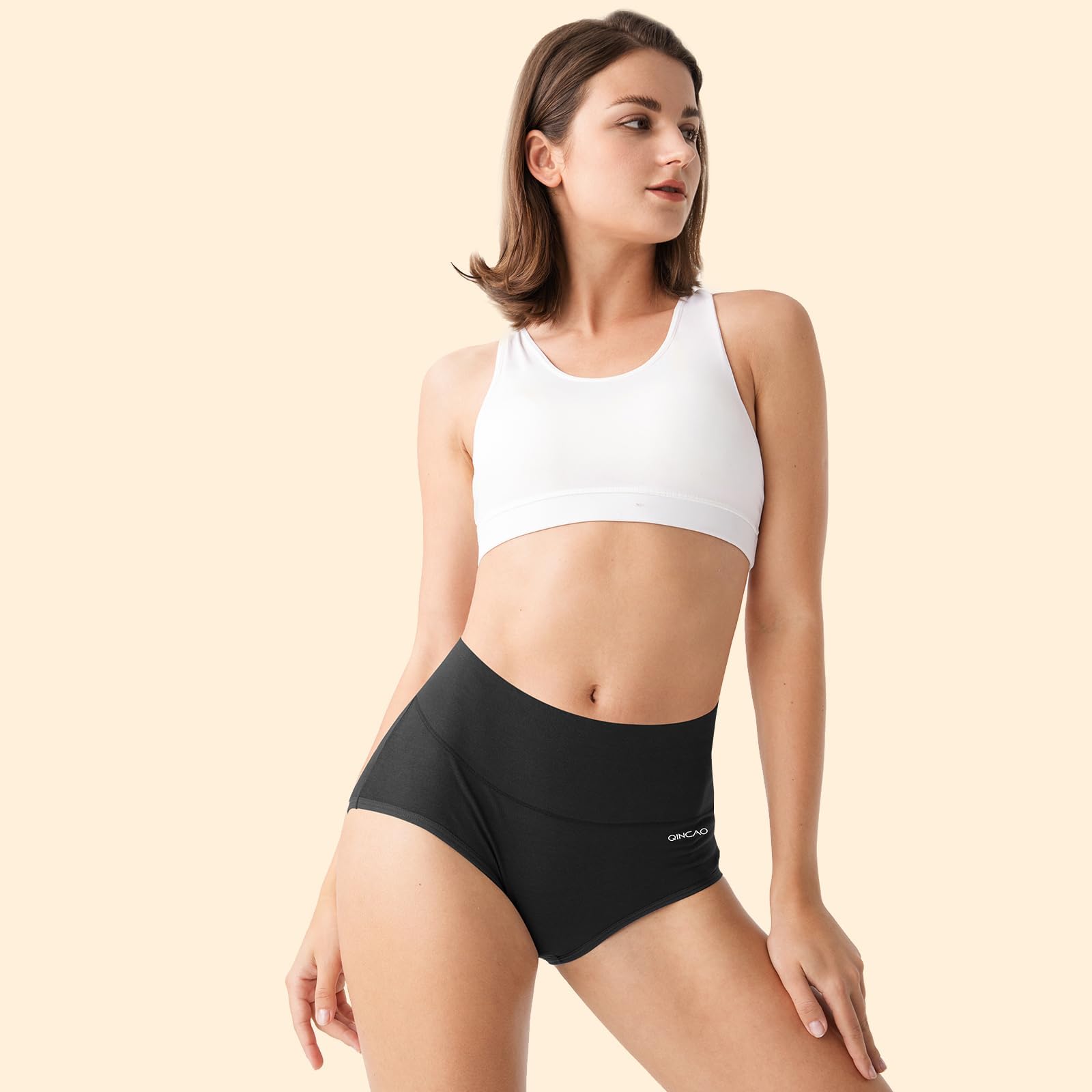 QINCAO Unterhosen Damen, 6er Pack Hohe Taille Slips Baumwolle Unterwäsche, Stretch Atmungsaktiv Panties Weich 2