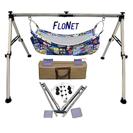 FLONET Baby Boys and Girls Portable Folding Swing Cradle Ghodiyu with Hammock Having Mosquito Net,Square,Steel,Black