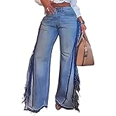 Symina Women's Wide Leg Jeans High Waist Straight Leg Jeans Baggy Cargo Jean Tassel Fringe Denim Pants Streetwear