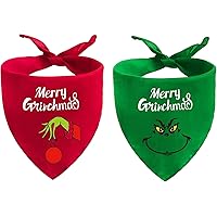 Christmas Dog Bandanas Puppy Scarf - Merry Christmas Dog Outfits - 2 Pcs Adjustable Holiday Party Birthday Triangle Reversibl