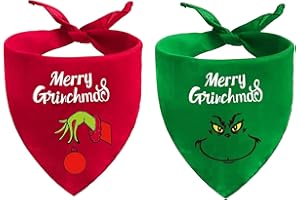 Christmas Dog Bandanas Puppy Scarf - Merry Christmas Dog Outfits - 2 Pcs Adjustable Holiday Party Birthday Triangle Reversibl