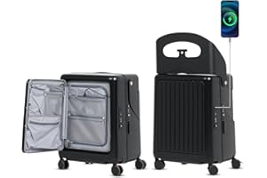 smilesun 20" Carry On Luggage with Seat For Kids & Adults，Hardside Ride On Suitcase Front Opening with 360°Spinner and TSA Lock For Travel (Black with Front Open, 20")
