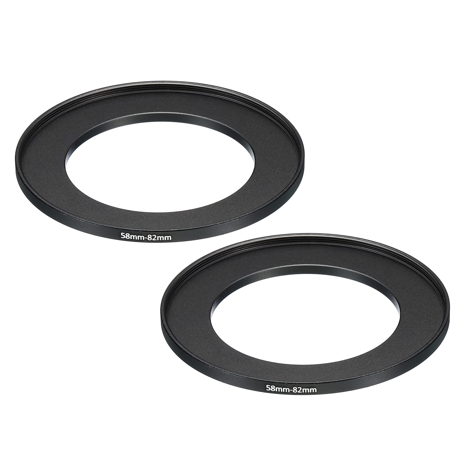 PATIKIL 58mm-82mm Metal Step Up Ring, 2 Pack Camera Lens Filter Adapter Ring Aluminum Filter Adapter Ring for Camera Lenses Hood, Black