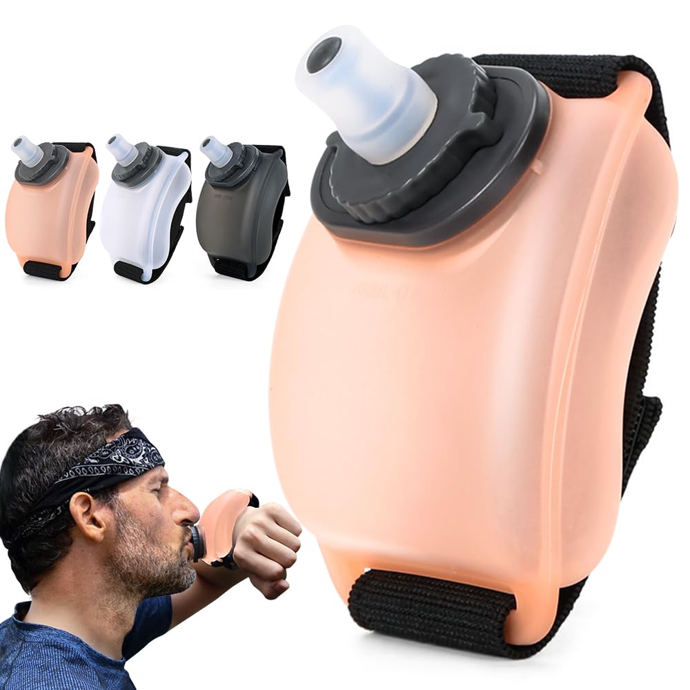 HINATAA Wrist Sports Water Bottle, Hand-Free Wrist Running Water Bottle, 7oz/200ml Leakproof BPA-Free Silicone Sports Water Bottle for Hydration Running Cycling Climbing and Outdoor Activity (Pink)