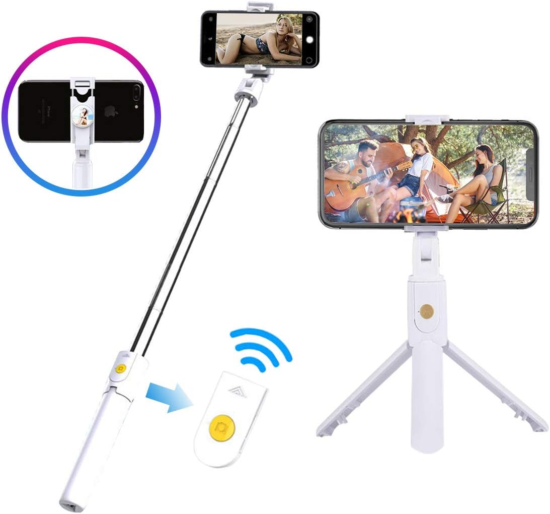 JUMKEET Phone Tripod, Mini Selfie Stick Tripod with Bluetooth Control, Portable Mini Tripod with Mirror, Flexible Style Camera Mount Desk Travel Outdoor Compatible with iPhone & Android Phones
