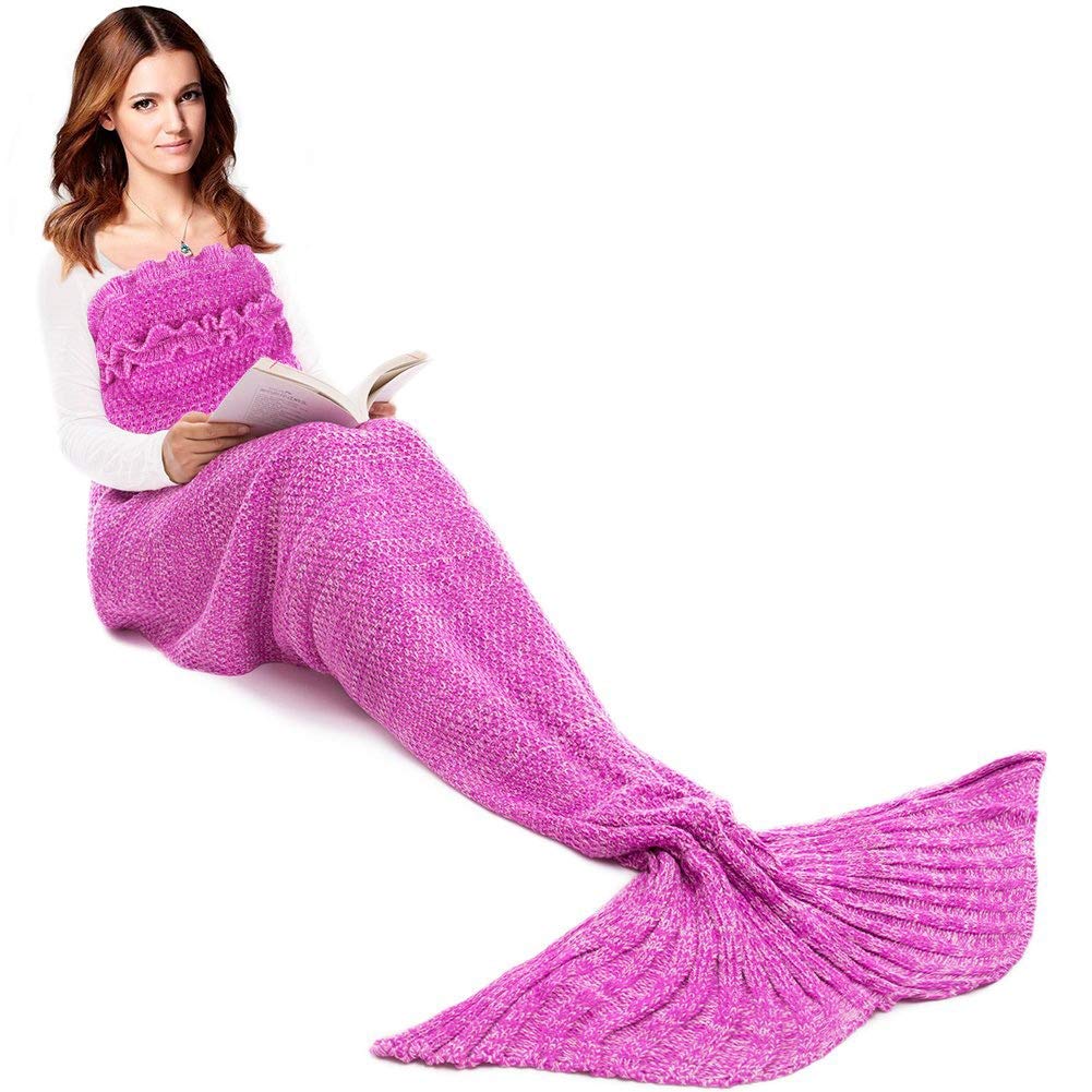 JR.WHITE Mermaid Tail Blanket for Kids and Adult,Hand Crochet Snuggle Mermaid,All Seasons Seatail Sleeping Bag Blanket