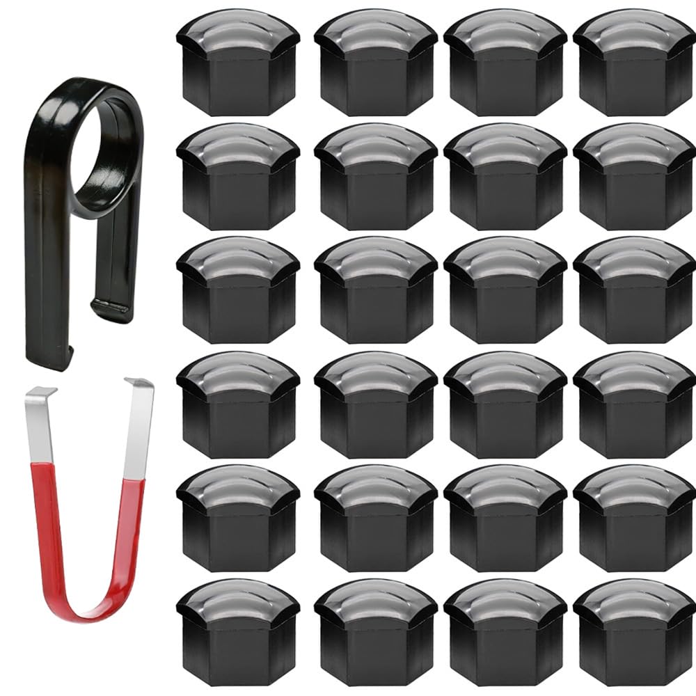 Gebildet 24pcs Wheel Nut Caps 17mm Wheel Bolt Nut Caps, Hex Tire Nut Covers with Removal Tool Set for Cars (Black) — image 1