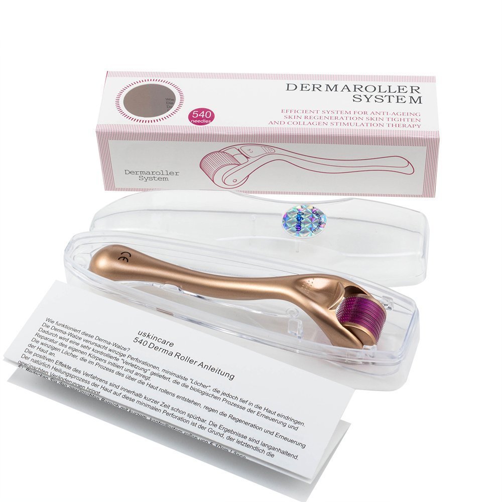 Uskincare Titanio Micro-ago Derma Roller 0.5mm+Istruzioni per l\'utente libero-Migliore Anti Invecchiamento Strumento-Il Trattamento di Rughe,Acne Cicatrici e Smagliature