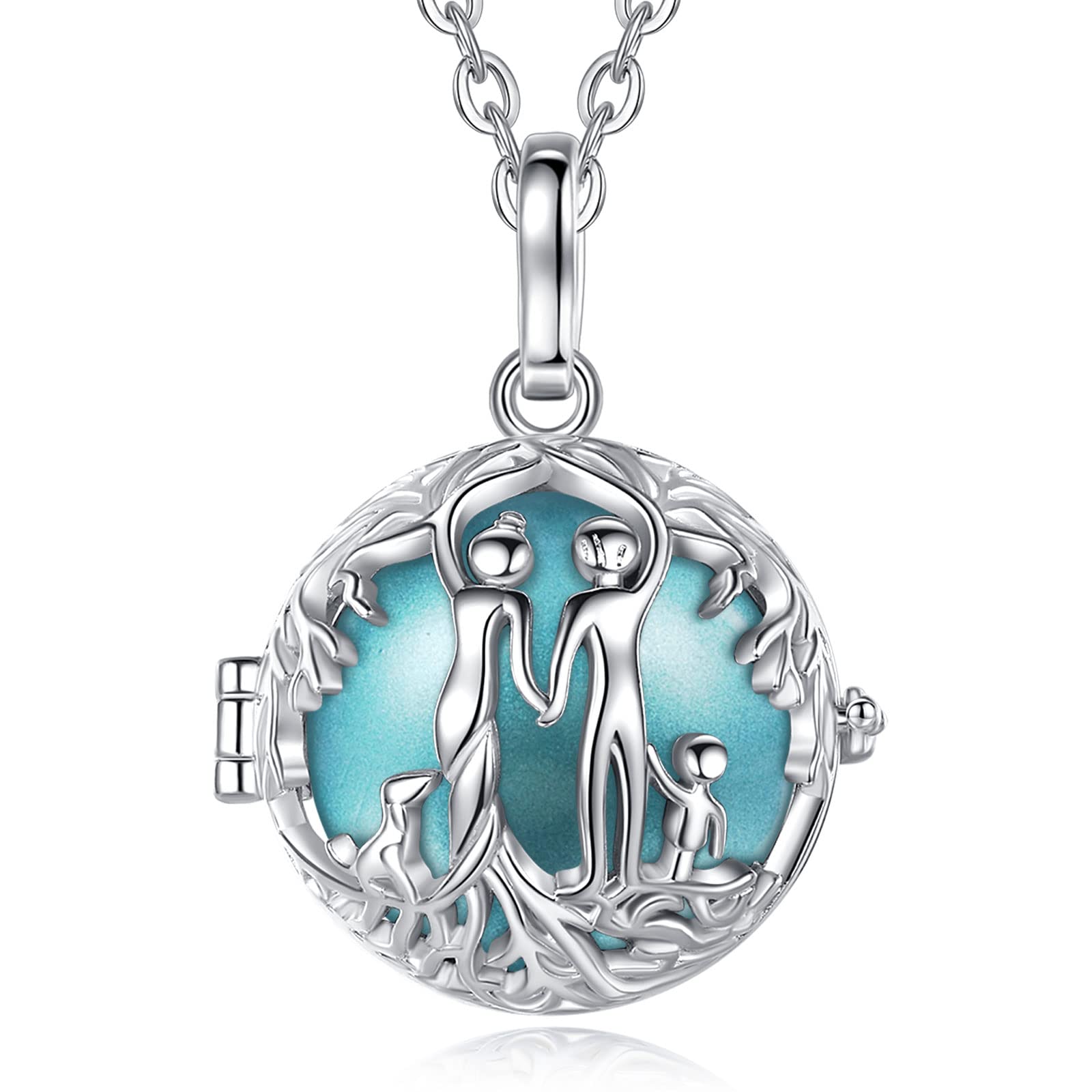 CELESTIA Family Tree Bola Necklace for Pregnant Women Silver Plated Angel Callers Pregnancy Gifts for Mum Expecting New Mothers, 30" + 45" Chain