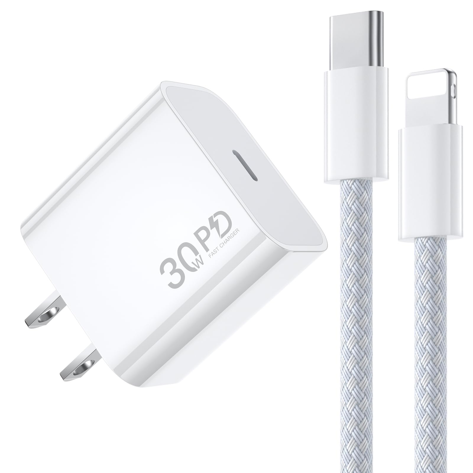 Photo 1 of 30W Fast Charger for iPhone 14, USB C Fast Charger Plug Power Adapter with 6FT Type C to Lightning Cable Compatible with iPhone 14/13/12/11 Pro/Pro Max/XS Max/XS/XR/X/SE/8/iPad and More