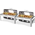 ROVSUN 2 Pack Roll Top Chafing Dish Buffet Set, 9 Quart NSF Rectangular Stainless Steel Chafer for Catering,Buffet Servers and Warmers Set with Glass Window for Wedding, Parties, Banquet, Full Size