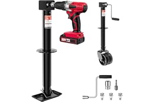 BYERN AUTO A-Frame Trailer Jack, 5000lbs Foot Plate & 2000 lbs Dual-Wheel, 20-24V Cordless Drill Compatible & Hand Crank, 14"