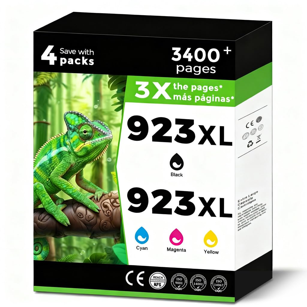 Photo 1 of 923XL (923e) Ink Cartridges Fit for HP OfficeJet Pro 8130e 8135e 8125e Printers Replacement for 923 e XL for HP923 8122e 8130 8132e 8134e 8138e 8139e 8124 8124e 8125e Black Cyan Magenta Yellow 4 Pack