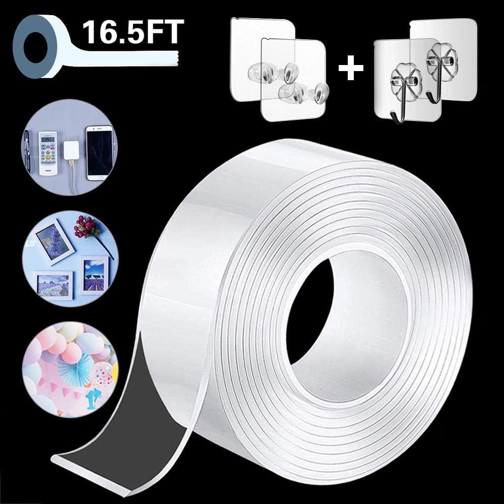Nano Double Sided Tape 16.5FT (5M),Reusable Washable Heavy Duty Tape,Multipurpose Removable Adhesive Silicone Transparent TracelessTape for Paste Photos Fix Carpet Mats etc(16.5 FT): Industrial & Scientific