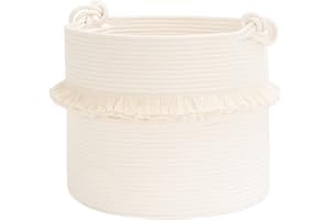 CherryNow Large Woven Storage Baskets – 16'' x 13'' Cotton Rope Decorative Hamper for Nursery, Toys, Blankets, and Laundry, Cute Tassel Nursery Decor - Home Storage Container Off-white