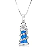 Talonior Lighthouse Necklace for Women S925 Sterling Silver Lighthouse Pendant Blue Opal Jewelry Gift for Women Birthday Graduation Halloween Christmas Thanksgiving