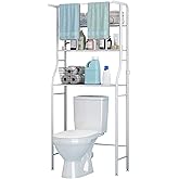 UDEAR 3-Tier Over The Toilet Rack,Bathroom Shelf Space Saver,Corner Stand Storage Organizer Accessories,The Washing Machine,with Hanging Rod,Tower Shelf,White