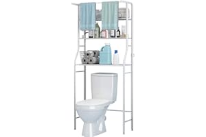UDEAR 3 Shelf Bathroom Space Saver, Over The Toilet Rack, Corner Stand Storage Organizer with Hanging Rod, White
