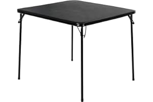 VECELO 34'' Folding Table with Black PU Padded Tabletop, Portable Multifunctional for Indoor/Outdoor, Home, Parties, Picnics, and Games, 1 Piece