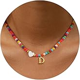 FROLOVER Colorful Beaded Dainty Initial Necklaces for Women Cute Choker Letter Necklace for Women Trendy Personalized Gold Monogram Pendant with Heart Necklaces for Women Jewelry Charm Gifts