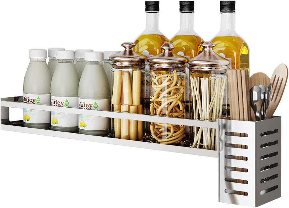 Spice Rack Wall Mount,Wall Mounted Spice Rack Organizer For Cabinet Hanging Seasoning Rack for Pantry Herb Jar Bottle Cans Holder Cabinet Shelf Storage, Bathroom Shelf-Space Saving, Durable-Stainless