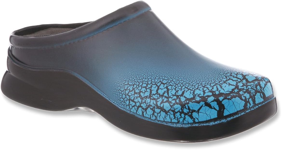 blue clogs and mules