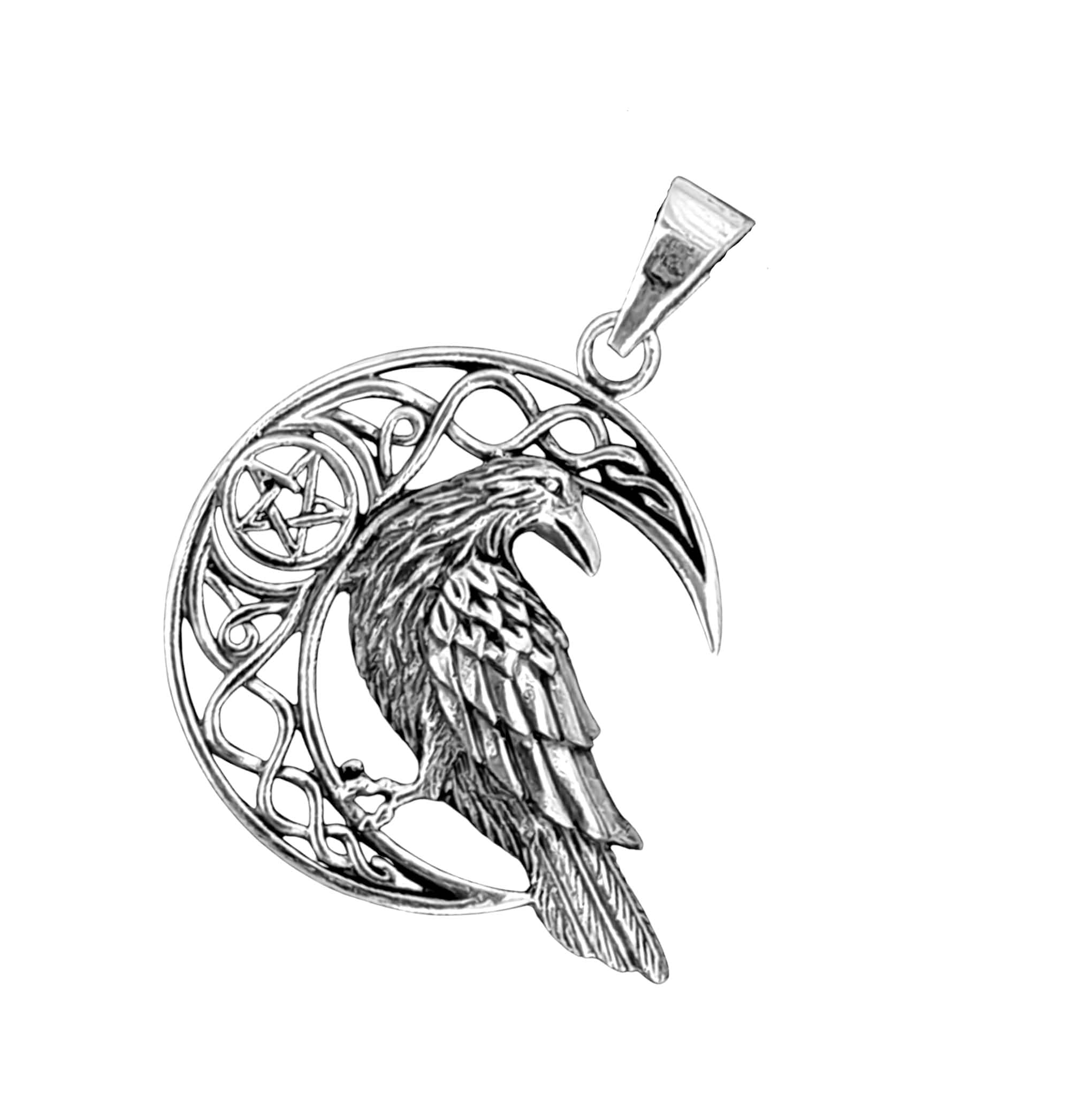 Kiss of Leather Raven in the Moon Pendant 925 Silver No. 380