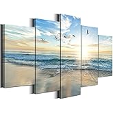 Biufo Seascape Canvas Wall Art Paintings Sunrise at Sea Print Picture Beach Ocean Artwork for Office Bedroom Living Room Wall Decor (Small)