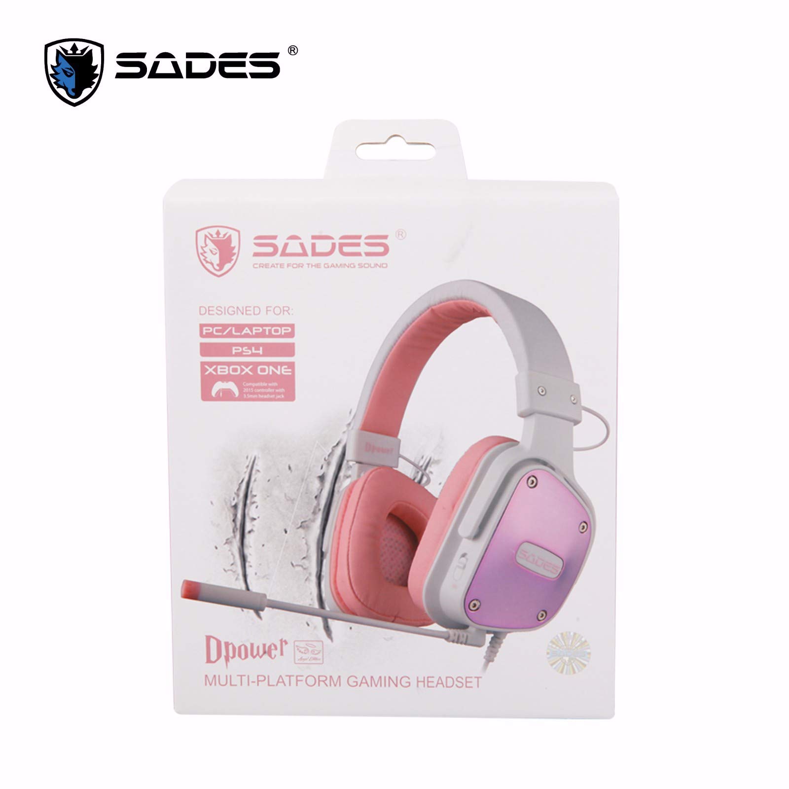 [Angel Edition] SADES PS4 Gaming Headset DPOWER Stereo Headsets for Xbox One Computer Mobile Device, Noise Cancelling Mic Over-Ear Headphones, Soft Leather Ear Muffs Earsets for Nintendo Switch Games