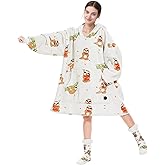 THREE POODLE Wearable Blanket Hoodie with Slipper Socks Set, Oversized Sherpa Blanket Sweatshirt Hoodie for Women Men Kids, One Size Fits All (Sloth)