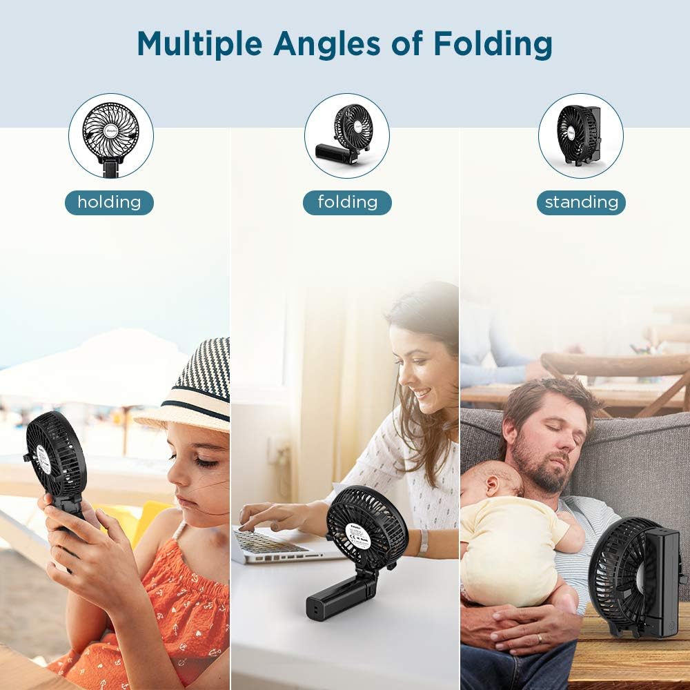 Mini Handheld Fan, EasyAcc Personal Cooling Fan with 2600mAh USB Rechargeable Battery 3-15 Working Hours Battery Fan Folding USB Desk Fan Small Portable Table Fan for Travel Office Room Household: Computers & Accessories