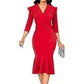 Women's Church Dresses 3/4 Sleeve Sexy V Neck Vintage Pencil Dress Mermaid Dress for Business