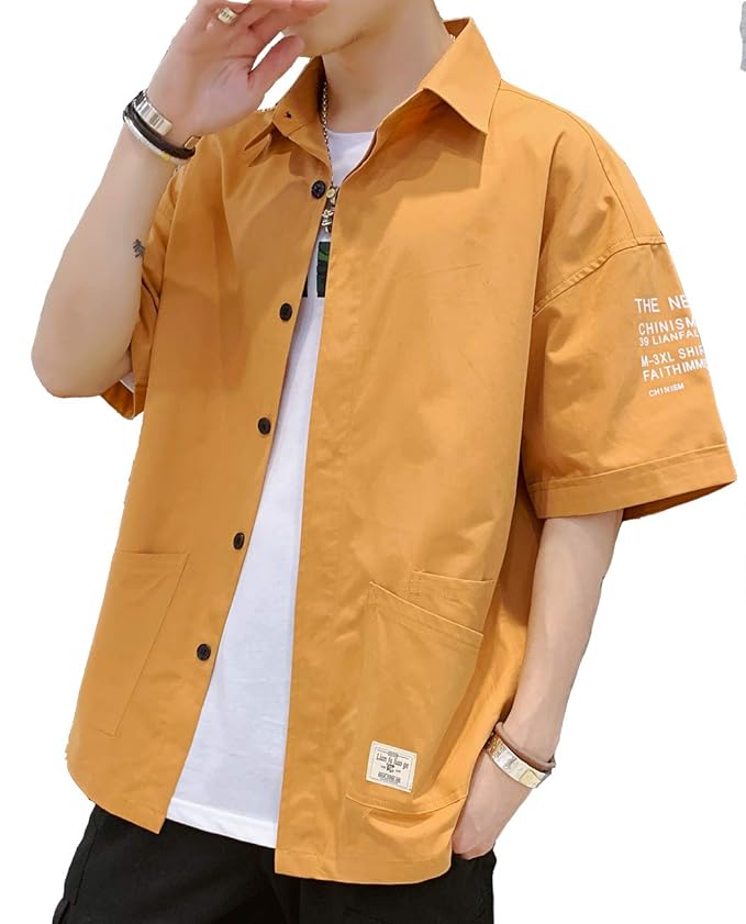 シャツ メンズ 五分袖 オックスフォード シャツ メンズ 無地 春 夏 大きいサイズ ファッション シャツ カジュアルシャ