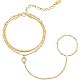 MPRAINBOW Gold Bracelets Jewelry for Women - 18K Gold Plated Hand Chain Ring Bracelet,Adjustable Dainty Chains Stainless Steel Non Tarnish Summer Trendy Gift,Christmas Birthday for Her Girlfriend