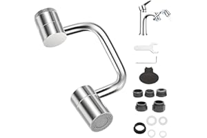 BYBUSEC Flexiflow 1080°Rotatable Faucet Aerator, New Rotating Faucet Extender, U Shape Faucet Extender for Bathroom Sink/Kitchen, 2 Sprayer Modes, Multiple Adapters,Universal for Internal/External Thread