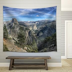 Mountain Top View with Forest and Cloudy Sky - Fabric Wall Tapestry Home Decor - 51x60 inches