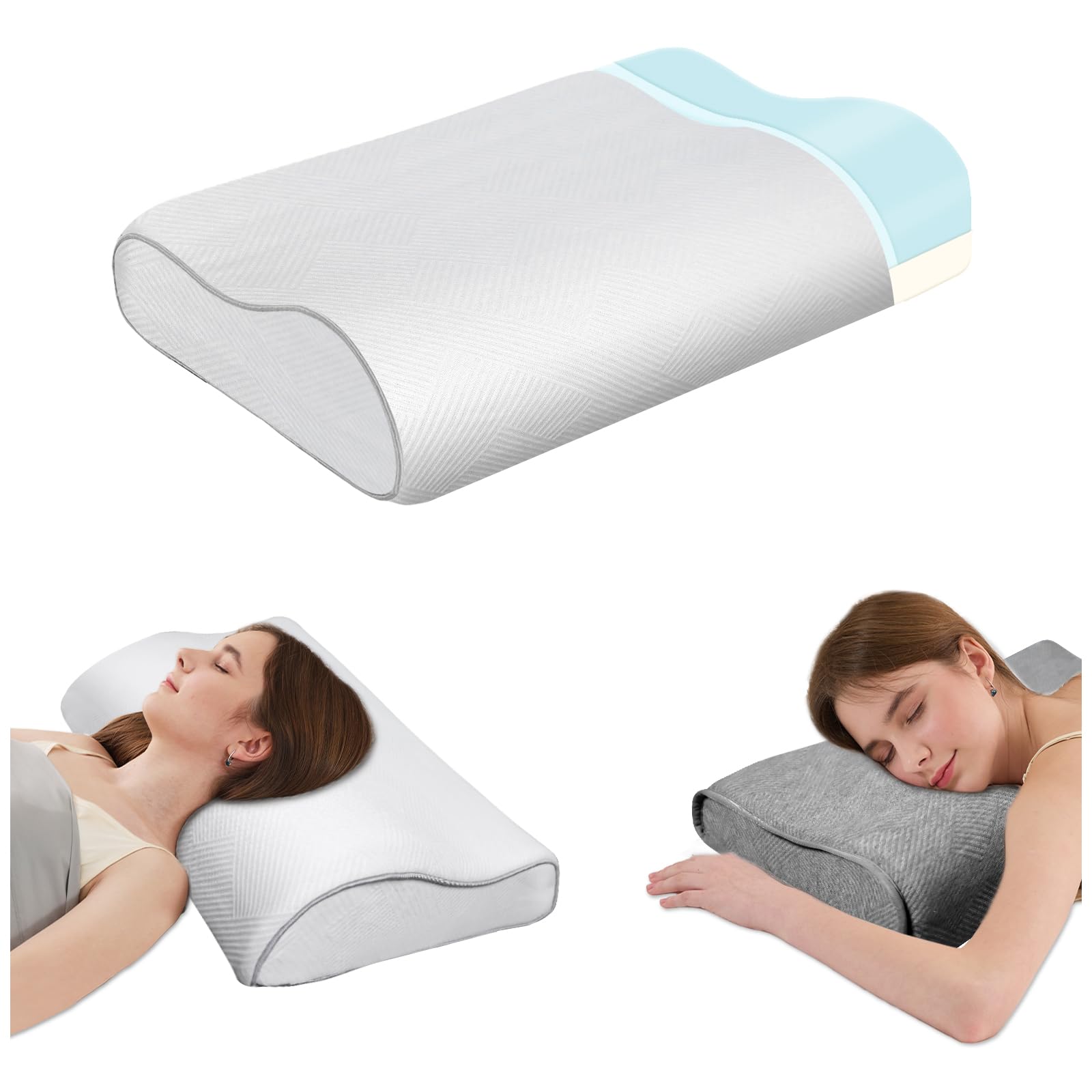 Photo 1 of **FACTORY SEALED** KGAUT Reversible Use Memory Foam Pillow for Neck & Shoulder Pain Relief - Ergonomic Orthopedic Pillow with Removable Dual-Sided Breathable Pillowcase for Side/Back Sleepers, Reversible?White & Grey?