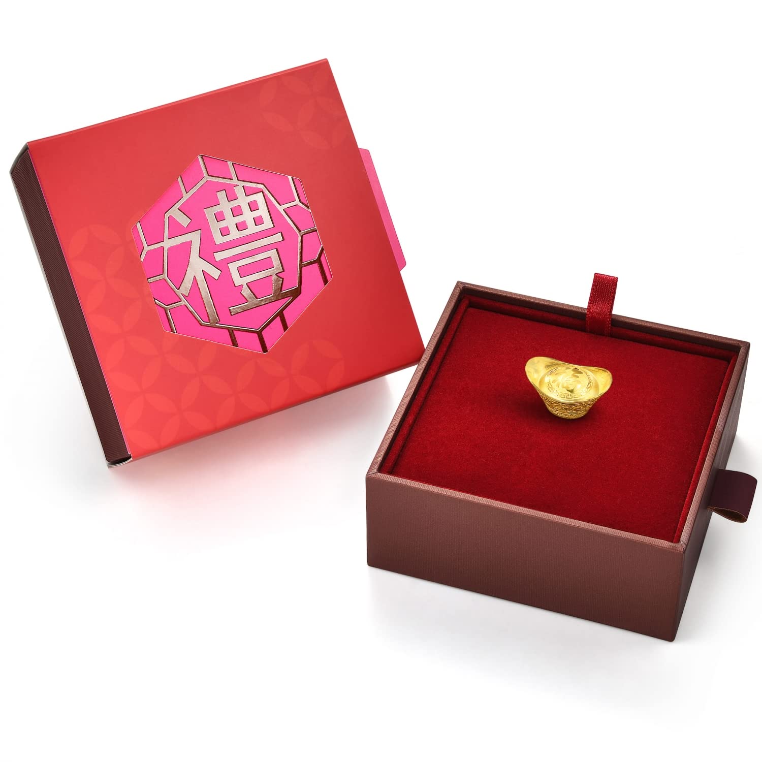CHOW SANG SANG 999.9 24K Solid Gold Price-by-Weight Gold Yuanbao Gold Ingot Gold Ornament for Women and Men 93958O (Felicity (福), Approx. 0.2tael (~7.48g))