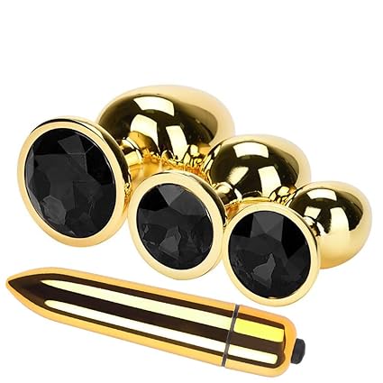 DOGZI Anal Plug Set, Silikon Butt Plug Set mit Starke Saugnapf Anal Sexspielzeug, 5 Stück Gold Runden Basis Mit Schmuck Gebur