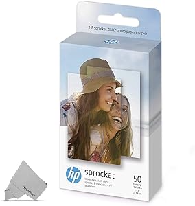 50 HP Sprocket Photo Paper Sheets, Exclusively for HP Sprocket Portable Photo Printer, (2x3-inch), Sticky-Backed Sheets + HeroFiber Ultra Gentle Cleaning Cloth