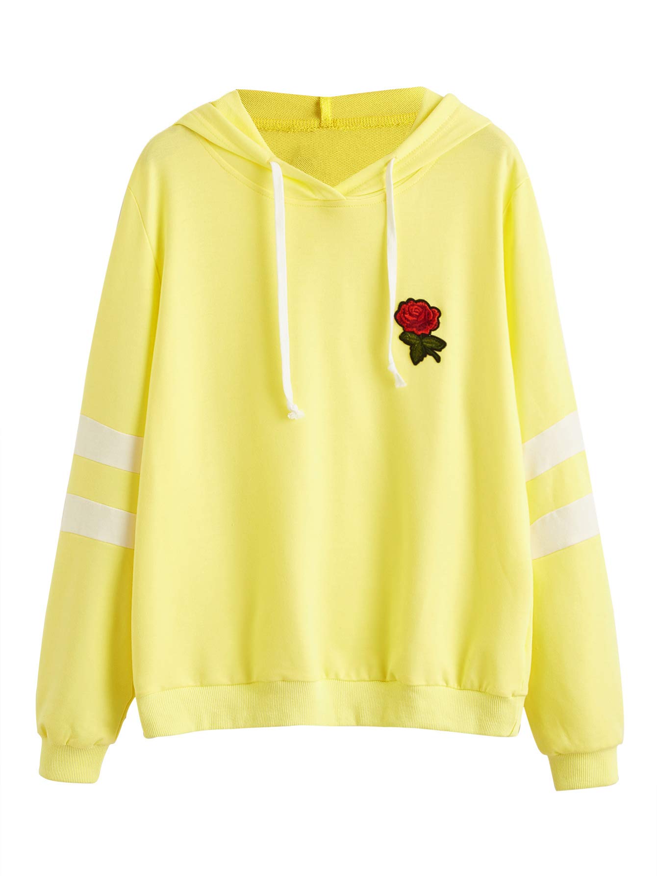 rose patch stripe sleeve hoodie