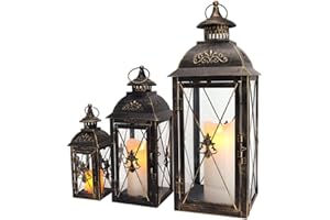 TRIROCKS Set of 3 Decorative Hanging Lantern 19'' High Vintage Metal Candle Holder with Clear Glass Perfect for Living Room G