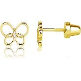 Cherished Moments 14K Gold-Plated Butterfly Screw Back Earrings with CZs for Babies, Little Girls, Kids, Teens and Women