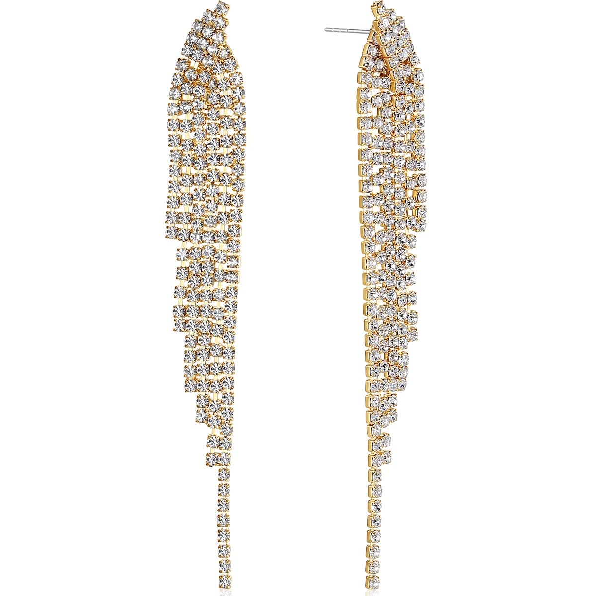Humble Chic Simulated Diamond Long Earrings for Women - Cubic Zirconia Dangling Chain Tassel Crystal Statement Dangle Earrings - Hypoallergenic and Safe for Sensitive Ears, Angel Wing Gold Tone