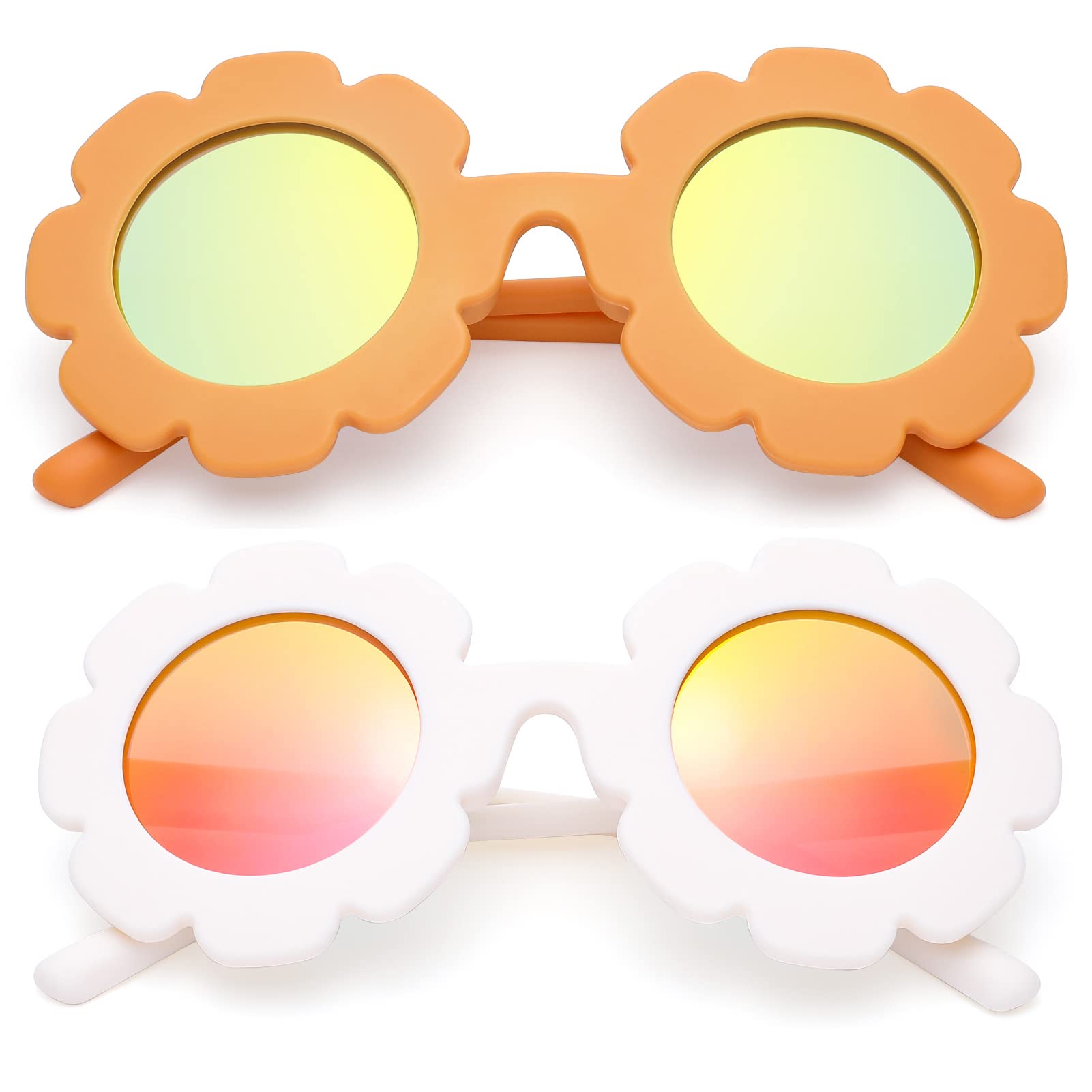 COASION 2 Pack Kids Polarized Sunglasses UV 400 Protection for Girls Boys Round Flowers Sunglasses Shades Age 1-6
