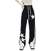 ZUNQKG Womens Y2k Striped Sweatpants Star Patchwork Straight Leg Drawstring Baggy Sweatpants with Pockets