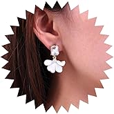 Iaceble Boho White Acrylic Flower Drop Earrings Enamel Flower Dangle Earrings Cz Square Stud Earrings Flower Petal Earrings Wedding Flower Earrings Jewelry for Women
