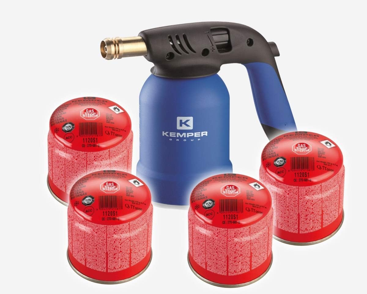 Kemper KE2019 Lötlampe mit Piezo Zündung inkl. 4 x Gas Kartusche
