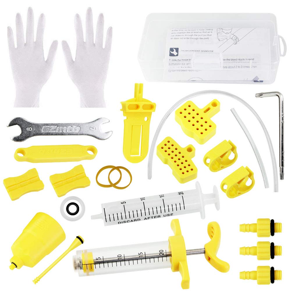 CODIRATO Universal Bike Hydraulic Disc Brake Bleed Kit with Case, for Shimano SRAM Magura Tektro Mineral Oil, MTB/Road Bicycle Maintenance & Repair Tool Set (Yellow/White)